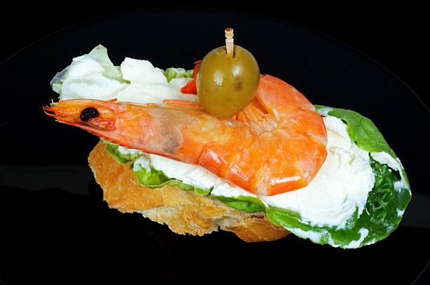 istock Prawn with cream cheese tapas, Spain. 454412461