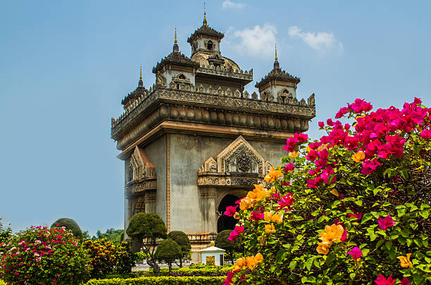 Pratuchai in Laos Laos tourist attrative call "Pratuchai"in Vientiane. vientian stock pictures, royalty-free photos & images