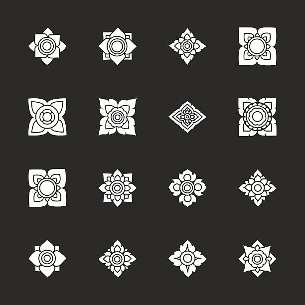 태국인 디자인과 꽃 아이콘 세트 3-인명별 시리즈 - thai motifs stock illustrations