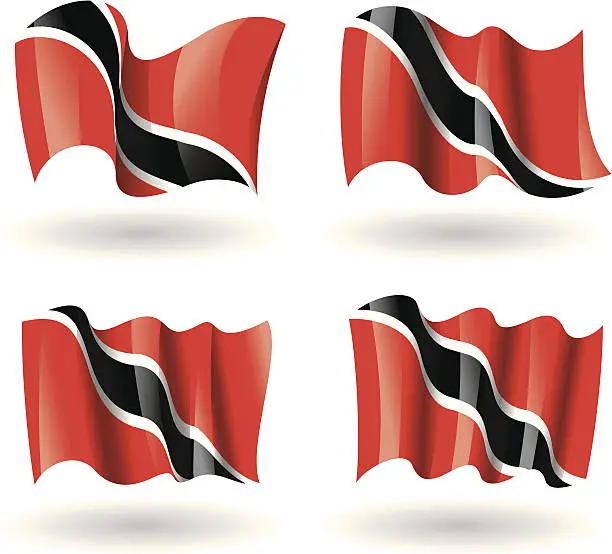 Vector illustration of Trinidad and Tobago Flag Waving Set