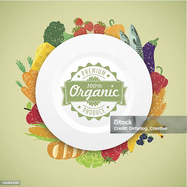 Ilustración de Saludables Alimentos Orgánicos Placa Con Productos Frescos De Una Dieta Equilibrada y más Vectores Libres de Derechos de Alimento