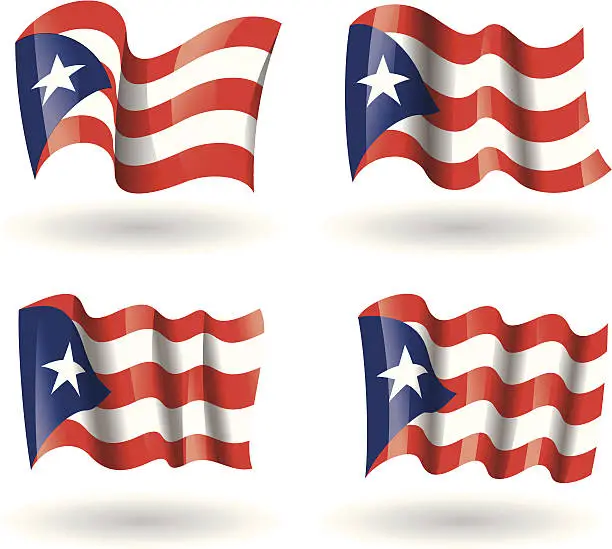 Vector illustration of Puerto Rico Flag Waving Set