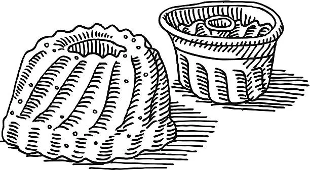 Vector illustration of Gugelhupf Cake Baking Pan Drawing