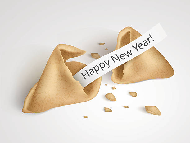 Broken fortune cookie with Happy New Year! fortune vector art illustration