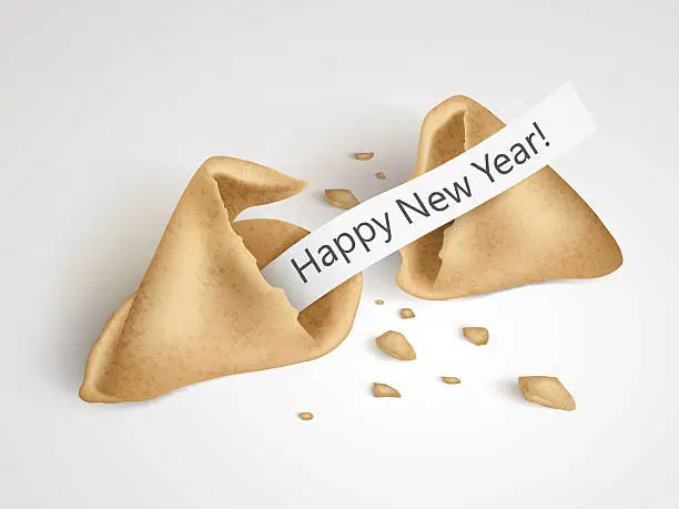 Vector illustration of Broken fortune cookie with Happy New Year! fortune