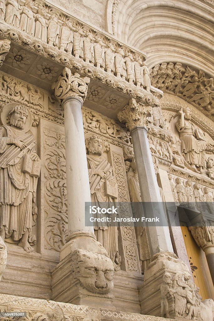 St Trophime Portal Detail (Arles, France). St Trophime Portal Detail (Arles, Provence, France). Masterpiece of the early Middle Ages. Ancient Stock Photo