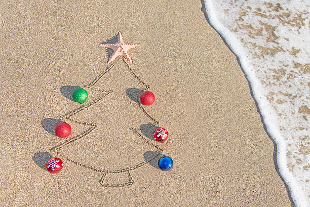 istock Christmas tree contour with decorations, star and wave background 454930569