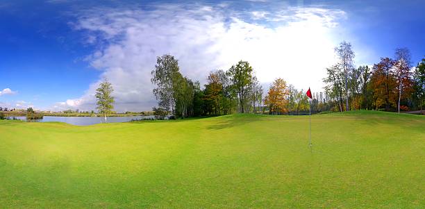 istock Panorama of golf course. Landscape view 454936631