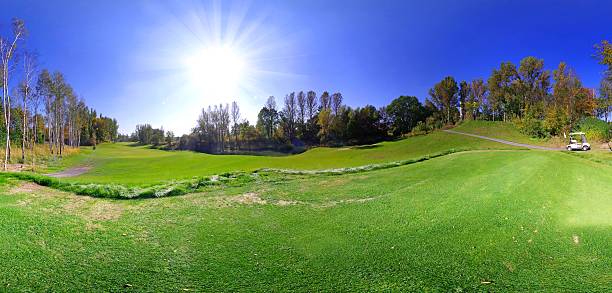 istock Panorama of golf course. Landscape view 454936643