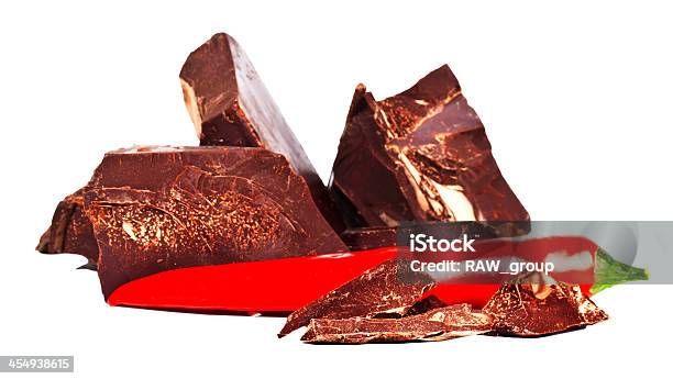 Heap Of Delicious Black Chocolate With Red Chili Pepper Stock Photo - Download Image Now