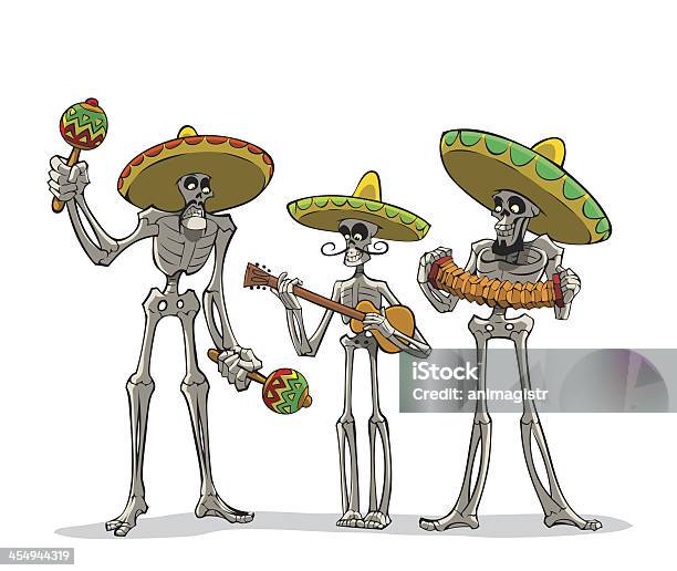 Danse Macabre Mexican Musicians Stock Illustration - Download Image Now - Accordion - Instrument, Adult, Caricature