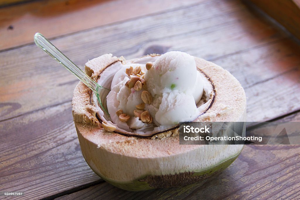 Coconut ice cream coconut Ice Cream with nuts Close-up Stock Photo