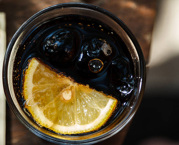 Glass with beverage from the top