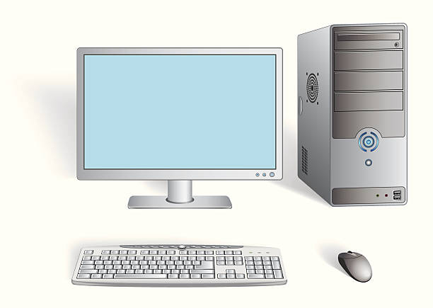 Desktop Computer Computer case with monitor,keyboard and mouse,vector eps 10. computer tower stock illustrations