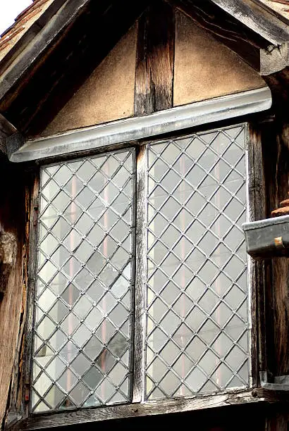 Old timbered building with Leaded Glass window