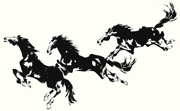 I drew a horse in the technique of the Japanese traditional painting