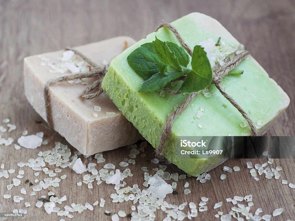 Natural Herbal Soap Natural handmade Herbal Soap with green mint  leaves Art And Craft Stock Photo