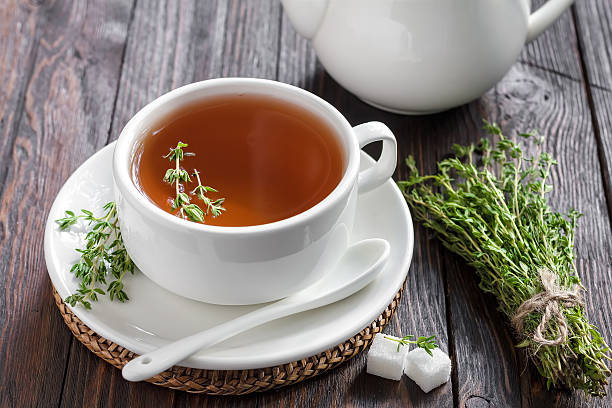 tomillo té - herbal tea fotografías e imágenes de stock