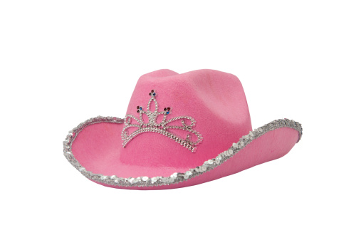 Pink cowboy or cowgirl party hat on a white background