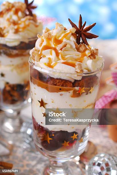 Christmas Dessert With Gingerbread Whipped Cream And Caramel Stock Photo - Download Image Now