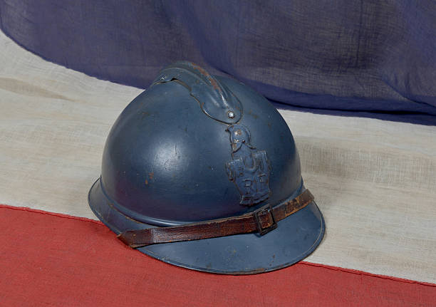 istock french ww1 helmet on the antique flag 454968153