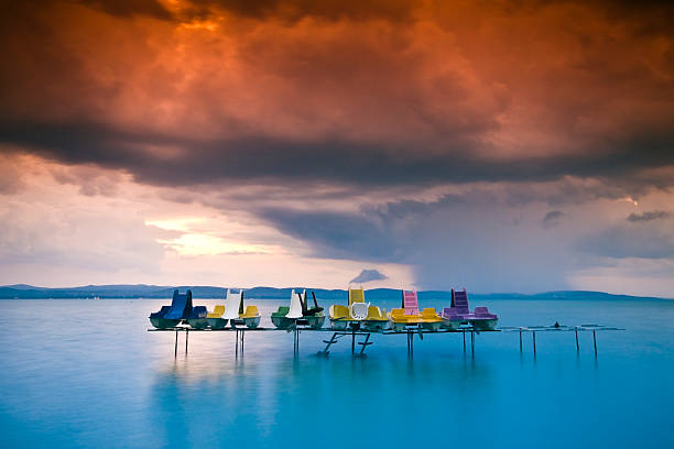 storm over the lake Balaton stock photo