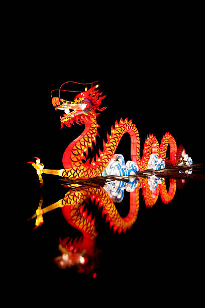 Chinese Dragon Lantern in pond.