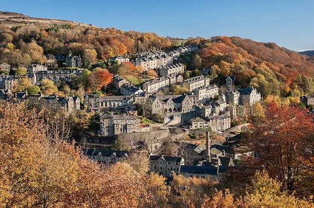 Popular tourist destination and highly ranked shopping town of Hebden Bridge in west Yorkshire know for it's arts festival and steep terraced housing