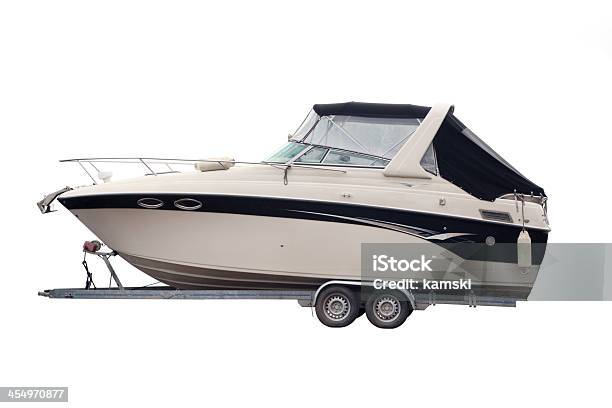 Motor Boat Stock Photo - Download Image Now - Nautical Vessel, Vehicle Trailer, White Background