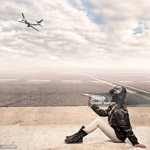 Aviator At The Airport Stock Photo - Download Image Now - Air Vehicle, Child, Dreamlike