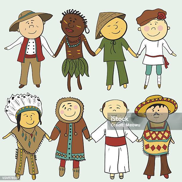 Cartoon Kids In Different Traditional Costumes Stock Illustration - Download Image Now - Adult, African Culture, African Ethnicity