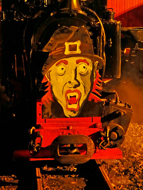 HESKETH BANK, LANCASHIRE, UK. 27th October 2013. One of the steam trains dressed to celebrate Halloween at the West Lancashire Light Railway.