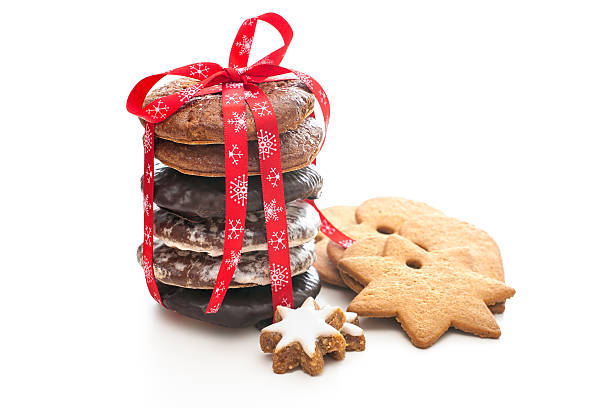 A stack of festive Christmas shortbread cookies