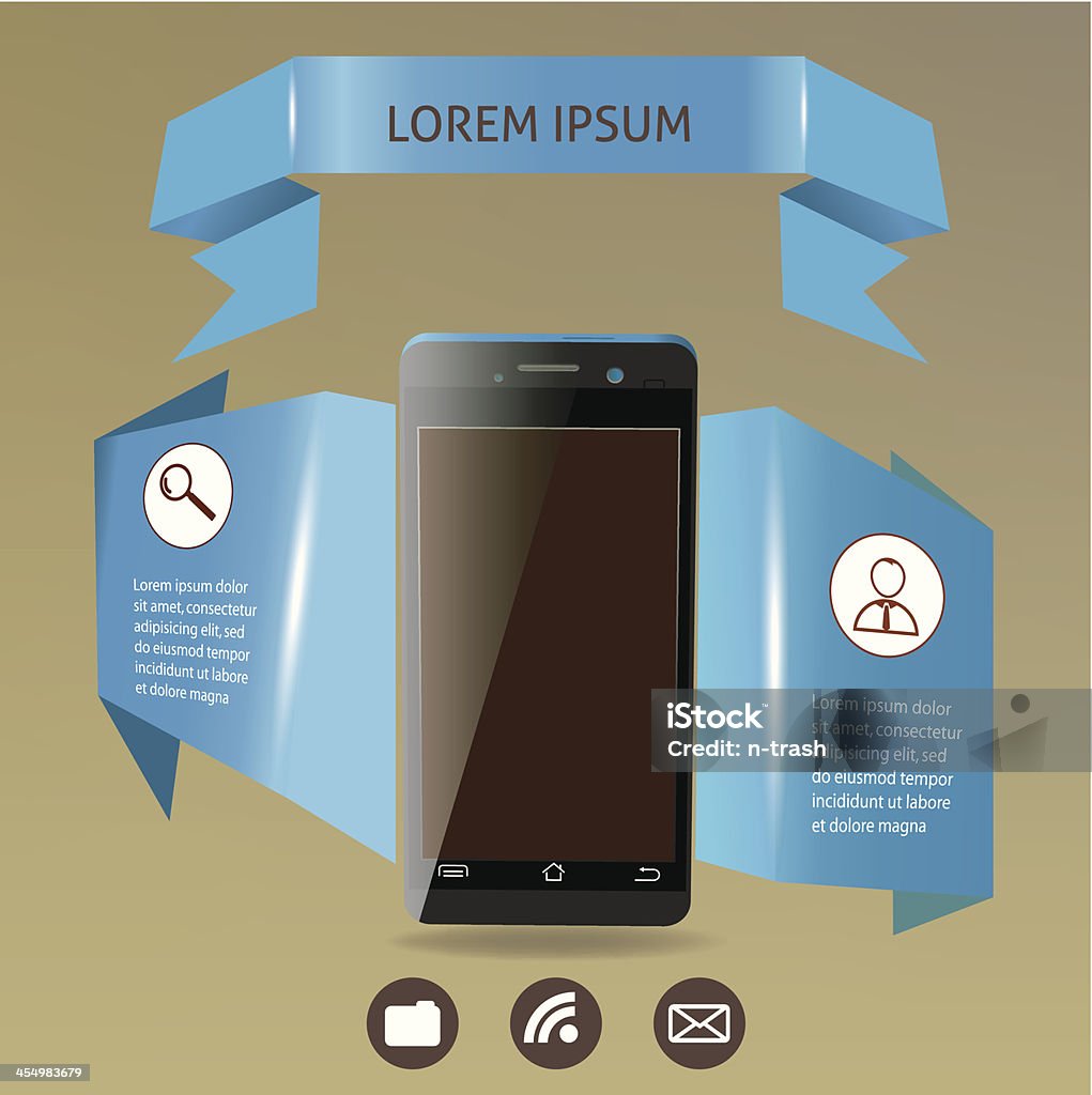 Modern smart-phone Modern smart-phone with blue ribbons  vector illustration Badge stock vector