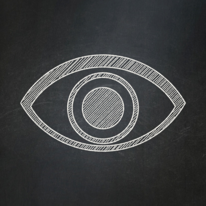 Protection concept: Eye icon on Black chalkboard background, 3d render