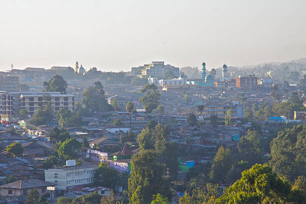 Cityscape of Addis Ababa with Anwar Mosque The panoramic view of Addis Ababa, with mosques from Churchil Avenue. Anwar Mosque and surrounding on the view. It was taken on December 10, 2011. ethiopia city stock pictures, royalty-free photos & images