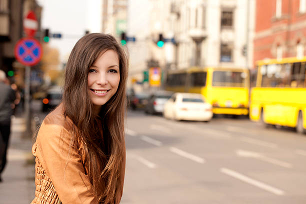 istock Woman portrait street 454986575