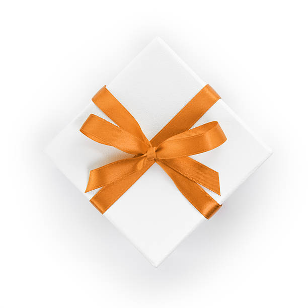 istock white textured gift box with orange ribbon bow 454991437