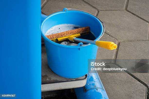 Blue Bucket And Wipe At Gas Station Stock Photo - Download Image Now - Blue, Bubble Wand, Car