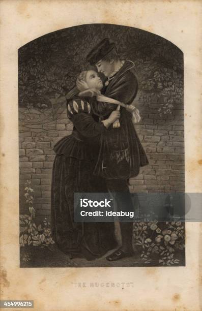 Illustrazione Dal 1875 Di Huguenot Coppia Abbracciare Una Persona - Immagini vettoriali stock e altre immagini di Abbracciare una persona