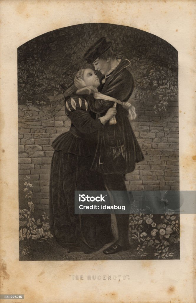 일러스트레이션, 1875, of Huguenot 커플입니다 안기 - 로열티 프리 1875년 스톡 일러스트