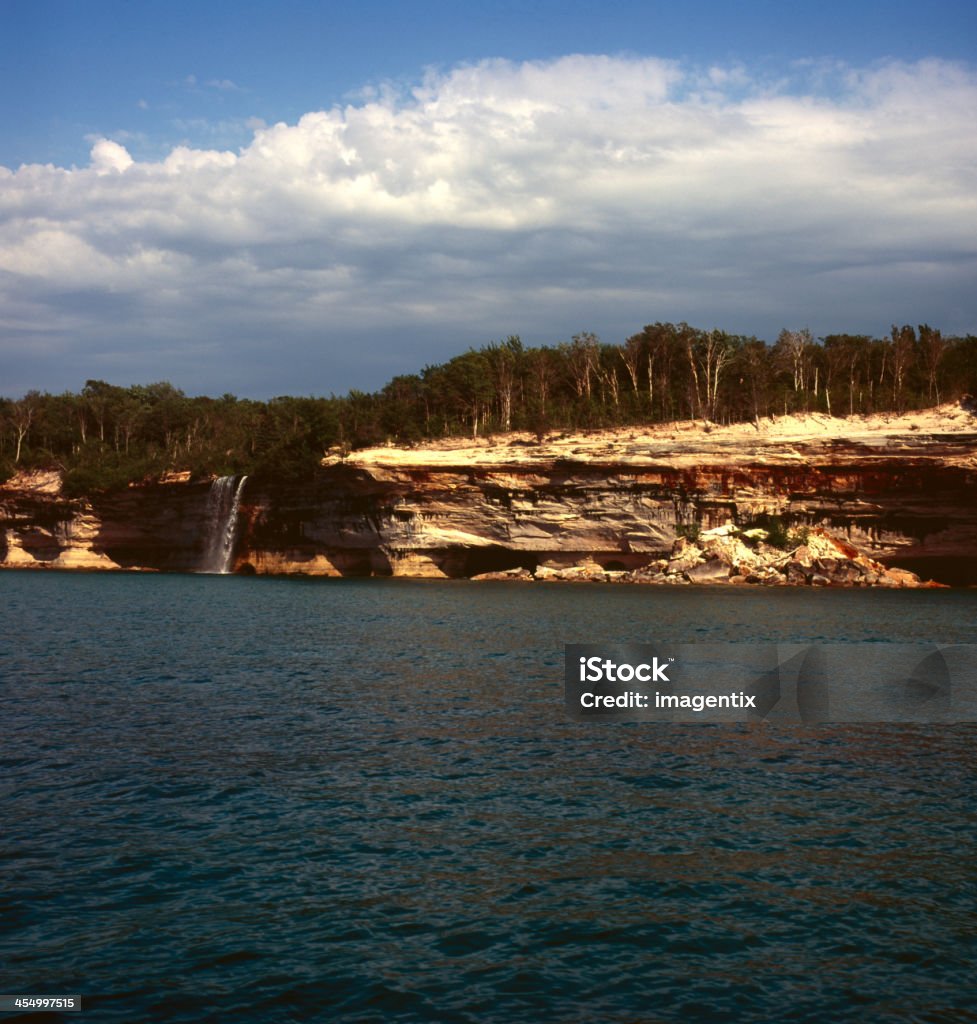 Pictured waterfall Pictured Rocks National Lakeshore, Michigan, USA. Medium format Fuji Velvia 100F film. Beach Stock Photo