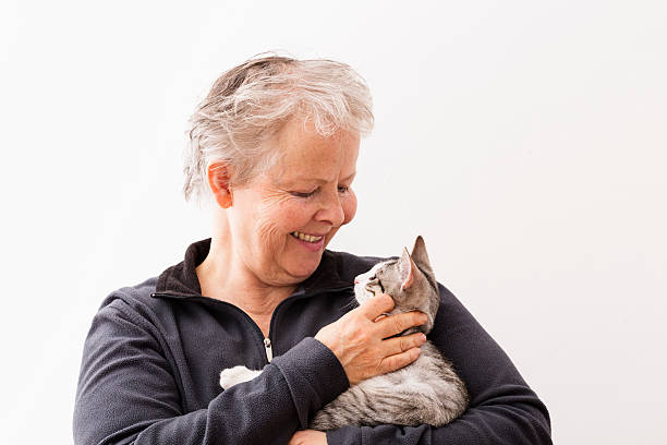 istock senior woman and kitten 455003193