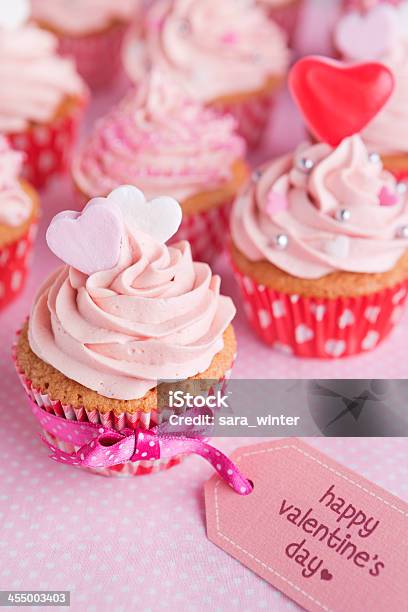 Pink Valentine Cupcakes With The Words Happy Valentines Day Stock Photo - Download Image Now