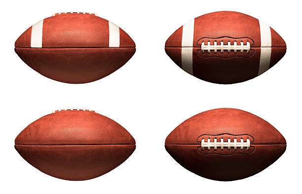 американский футбольные мячи изолированные на белом фоне - американский футбол мяч стоковые фото и изображения