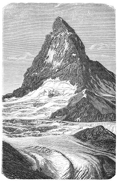 ilustrações, clipart, desenhos animados e ícones de entalhes de pico da montanha matterhorn com furka glacier - glacier mountain ice european alps