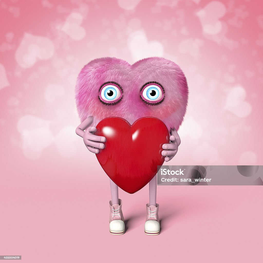 Cute Valentine character holding a heart A cute pink heart shaped character holding a heart. Backgrounds Stock Photo