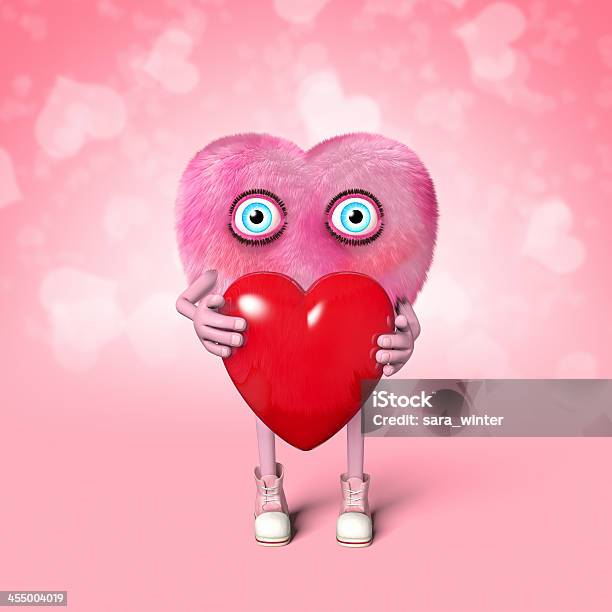 Cute Valentine Character Holding A Heart Stock Photo - Download Image Now - Backgrounds, Bright, Characters