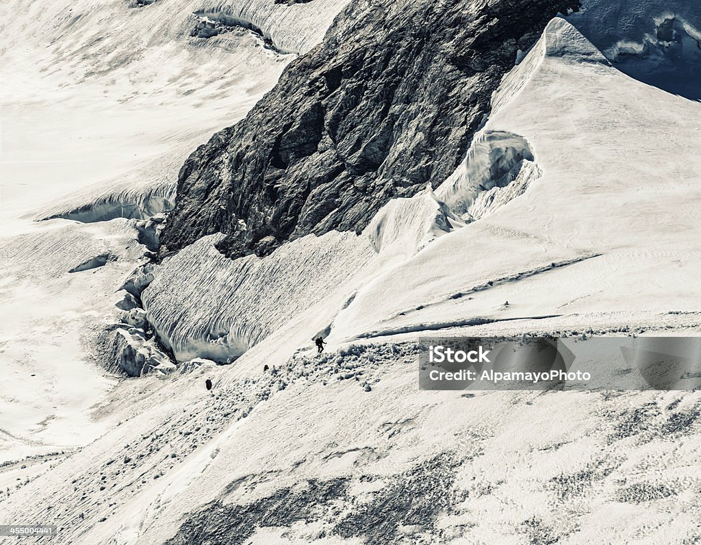 Les grimpeurs escalade sur glacier d'Aletsch dessous sommet de la Jungfrau - Photo de Alpes européennes libre de droits