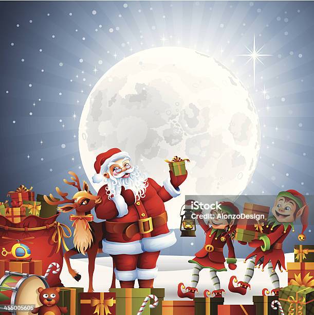 Christmas Night Scene Stock Illustration - Download Image Now - Holding, Lantern, Boys
